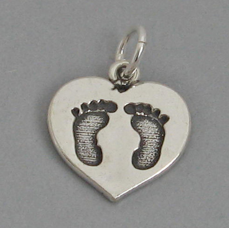 BABY FOOTPRINTS FEET In Heart .925 Sterling Silver Charm Pendant 4629 image 1