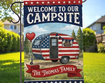 Personalized USA Camper Garden Flag, Usa 250th RV Camping Flag, Custom Camping Family Name Flag, RV Life Patriotic Yard Flag Decor, MYF802