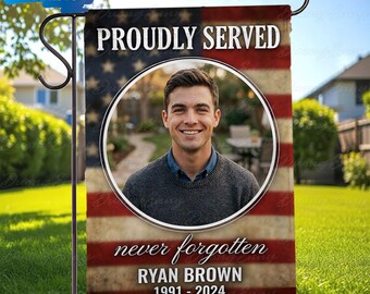 Personalized Military Tribute House Flag, Name Date Remembrance Flag, Veteran Memorial Garden Flag, Patriotic Gift For Family Loss, MYF665