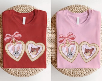 Disney Zootopia Valentine's Day Shirt, Nick And Judy Heart Locket Shirt, Zootopia Fan Couple Coquette Outfit, WDW Vacation Family Matching