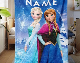 Custom Name Frozen Princess Blanket, Frozen Sisters Snow Throw For Kids, Cute Frozen Blanket For Girls, Disneyland Baby Trip Decor, VTB510-4