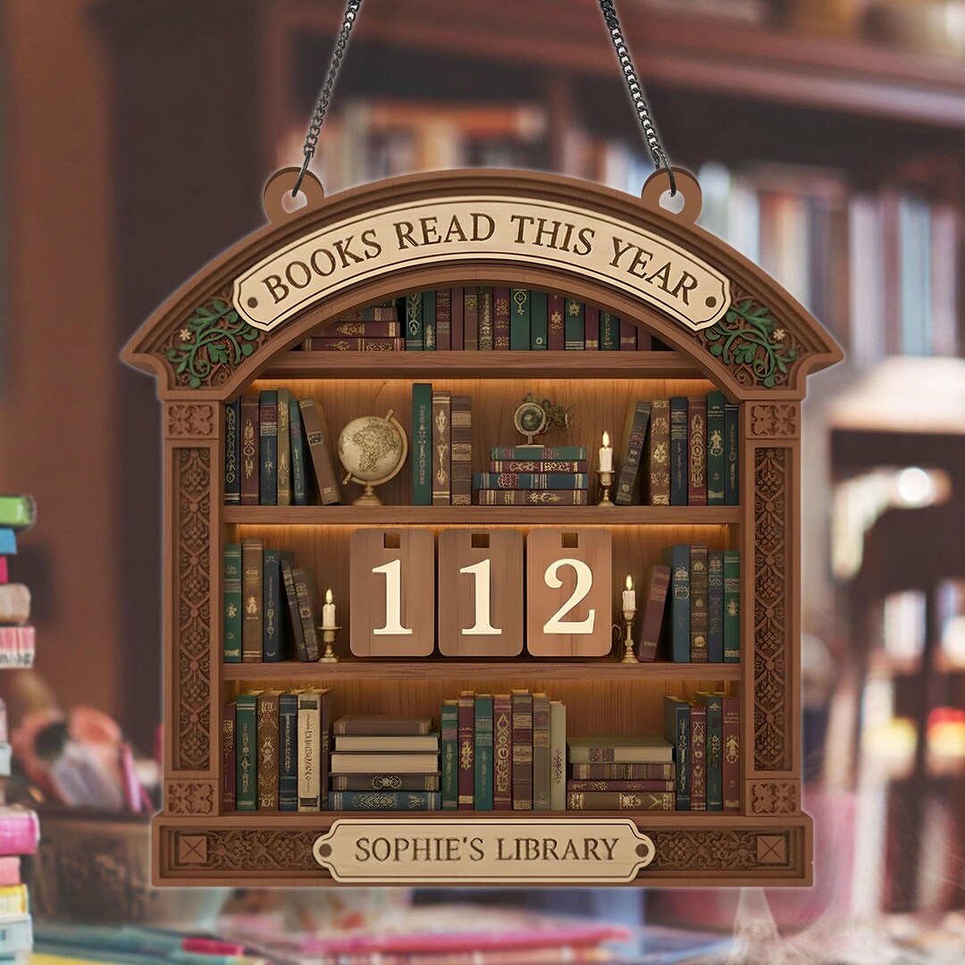 Custom Earthy Wooden Library Tracker, Retro Architecture Reading Goals ...