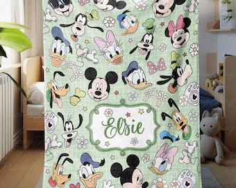 Mickey Mouse And Friends Custom Baby Blanket, Mickey Minnie Disneyland Blanket, Pluto Donald Max Blanket, Disneyworld Birthday Gift,THA316-3