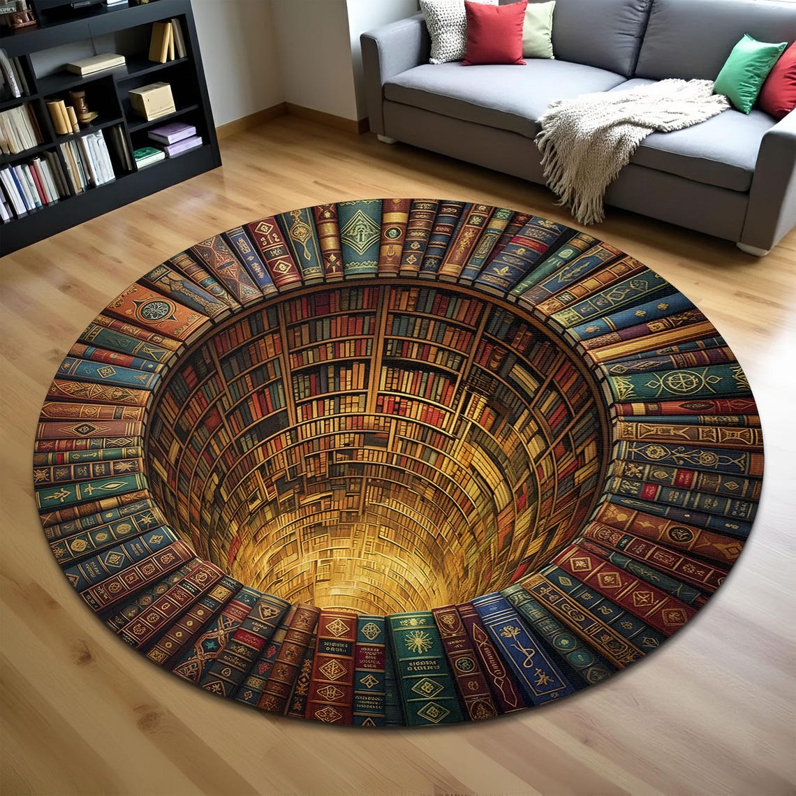 Library Books 3D Optical Illusion Rug, Trippy Library Books Hole Carpet ...