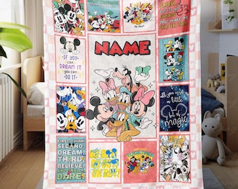 Custom Mickey & Friends Quotes Blanket, Mickey Kids Name Soft Blanket, Minnie Daisy Baby Girl Blanket, Mickey Picture Frame Blanket, THA314