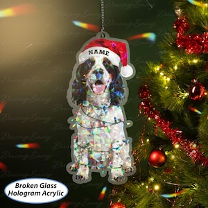 English Springer Spaniel Holiday Ornament, Costume English Springer Spaniel Ornament, Dog Ornament With Santa Hat And Colorful Light, MYB350