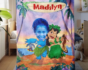 Personalized Lilo And Stitch Blanket, Disney Lilo & Stitch Blanket, Disneyland Stitch Lovers Gift Blanket, Custom Kids Photo Disney Blanket
