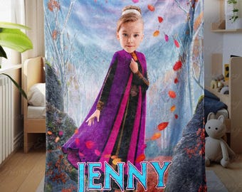 Custom Face Frozen Anna Baby Blanket, Personalized Name Frozen Blanket, Disney Princess Elsa Anna Blanket, Custom Photo Blanket With Face