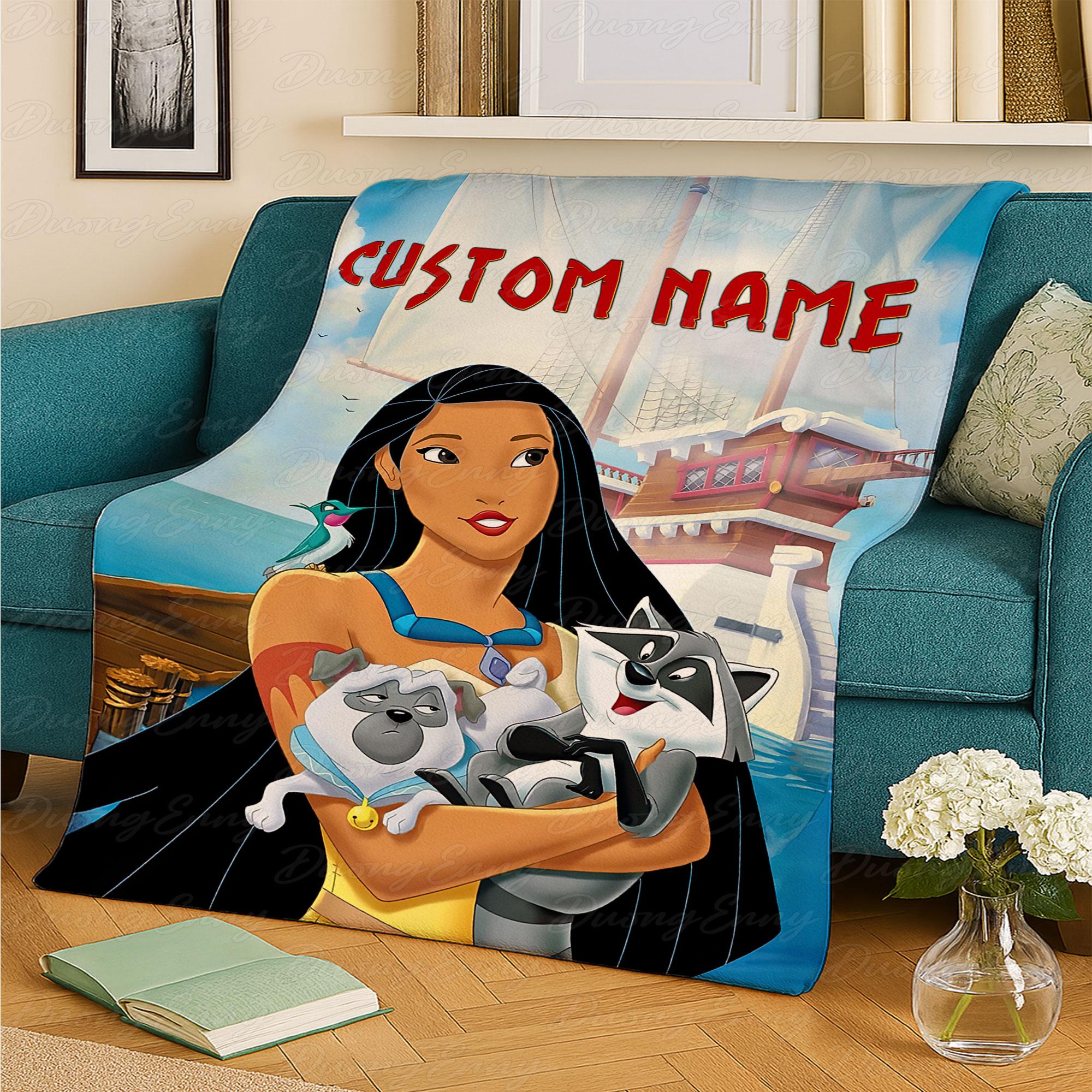 Discover Pocahontas Character Blanket With Custom Name, Pocahontas Cartoon Blanket, Disney Movie Blanket For Girls, Baby Shower Gift