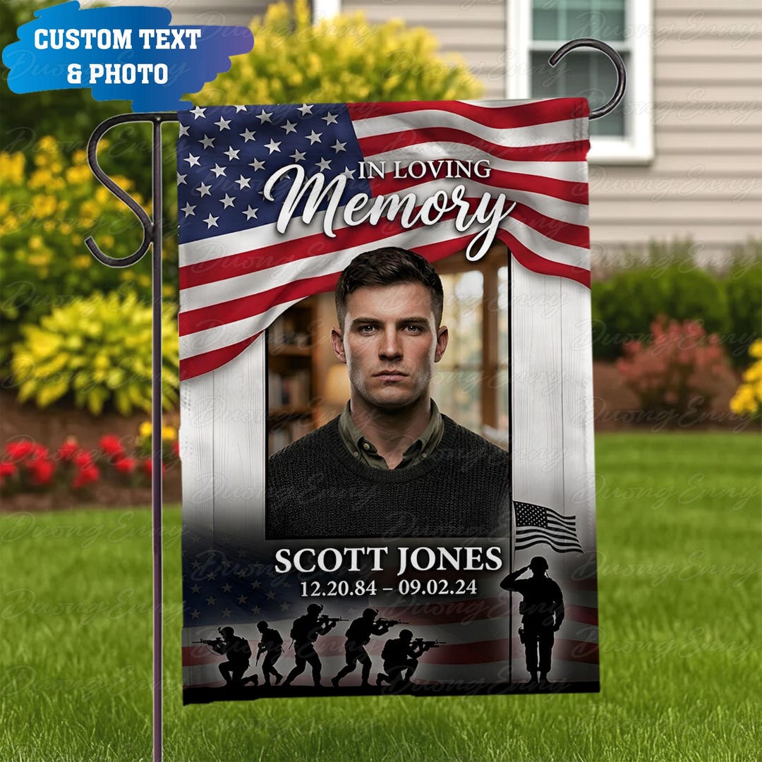 Custom Veteran Memorial Photo Flag, Personalized Patriotic House Decor ...