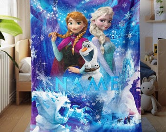 Unique Frozen Anna Elsa Blanket, Frozen Sisters Blanket Customized Name, Disney Princess Anna Blanket, Magical Winter Gift For Kids,VTB510-2
