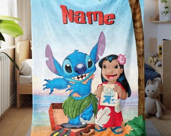 Costume Lilo And Stitch Blanket For Baby, Lilo And Stitch Beach Vibes Throw, Disney Stitch Name Present, Cute Hawaiian Nursery Decor, NVA783