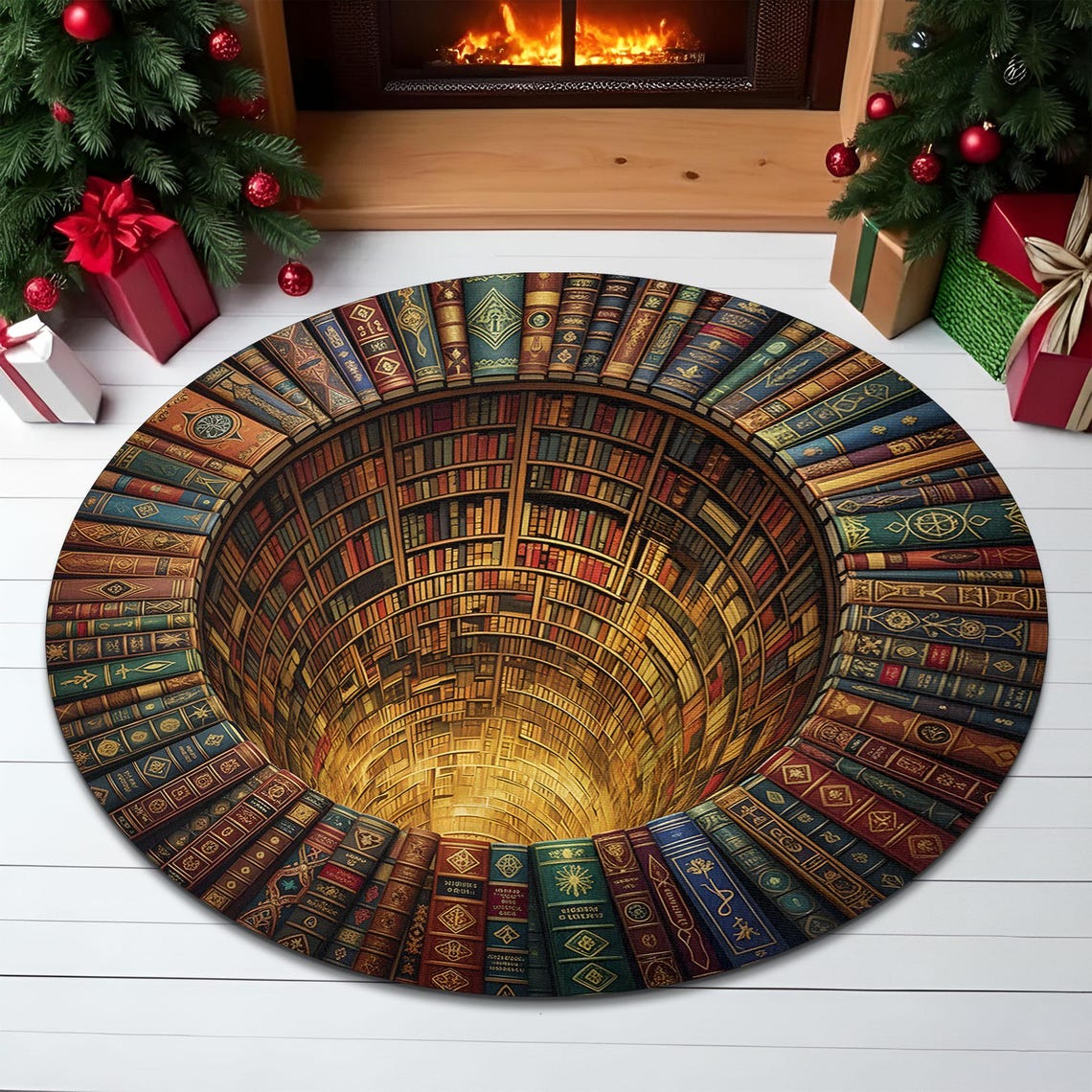 Library Books 3D Optical Illusion Rug, Trippy Library Books Hole Carpet ...