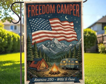 Patriotic Tent Trailer Welcome Flag, Freedom Camper Mountain Camping Flag, USA 1776 2026 Camper Flag, Stars Stripes Adventure Flag, MYF811