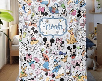 Personalized Mickey And Friends Blanket, Disneyland Mickey Mouse Blanket, Mickey Minnie Donald Goofy Throw, Disney Baby Shower Gift,THA316-1