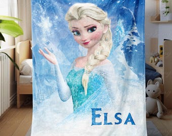 Personalized Disney Frozen Elsa Blanket, Disney Princess Elsa Blanket, Disney Frozen Character Blanket, Elsa Blanket For Christmas, VTB500-2