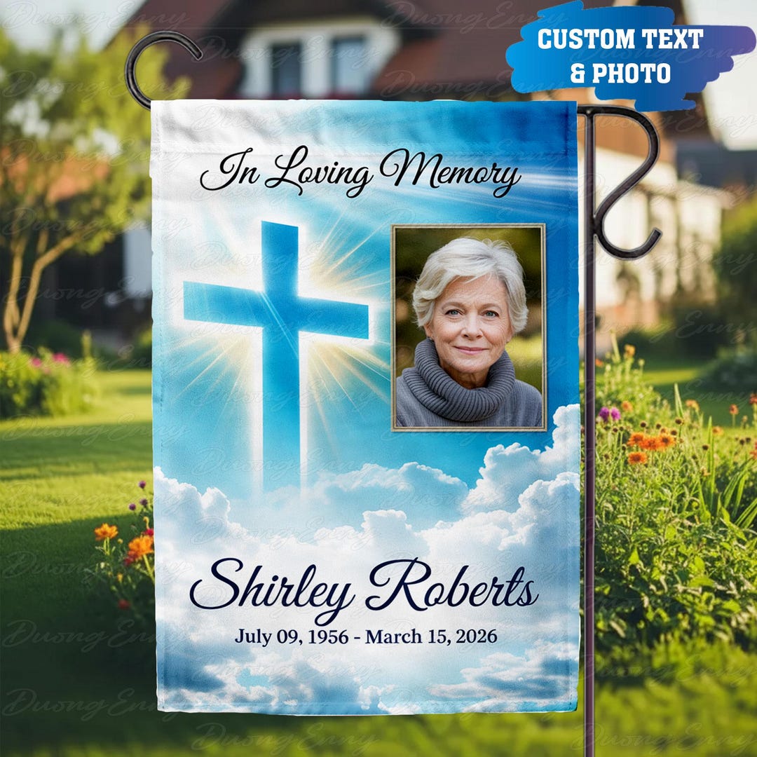 Custom Memorial Flag With Cross, Personalized Photo Christian House ...