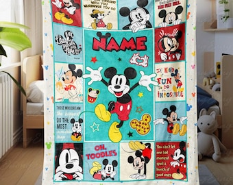 Personalized Mickey Quotes Blanket, Classic Mickey Baby Shower Blanket, Retro Magical Mouse Blanket, Disney Cartoon Kid Bedroom Decor THA315