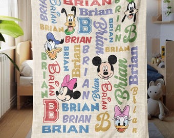 Personalized Mickey & Friends Blanket, Mickey And Minnie Soft Blanket, Donald Goofy Pluto Blanket, Magic Kingdom Bedroom Sofa Decor, THA313