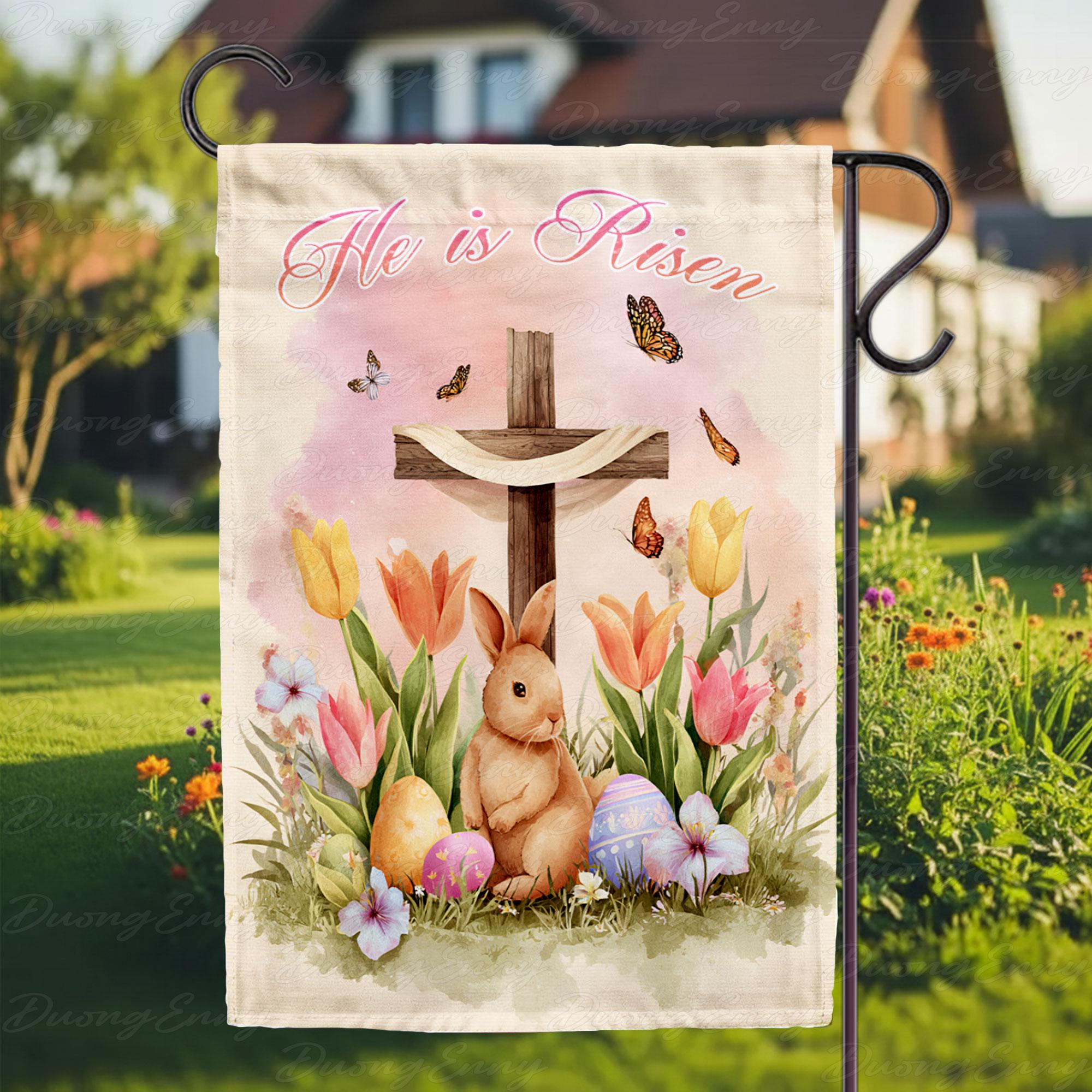 Christian Easter Resurrection House Flag, He is Risen Spring Tulip Flag ...