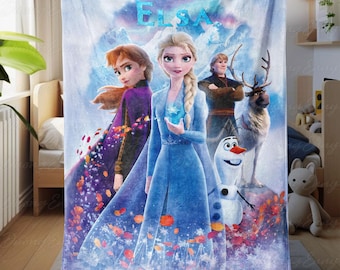 Custom Name Frozen Blanket For Kids, Disney Elsa And Anna Blanket, Disney Frozen Blanket For Little Girls, Magic Kingdom Blanket, VTB500-3