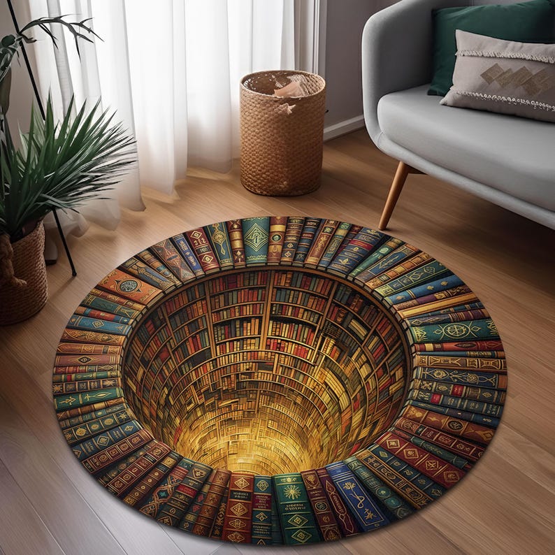 Library Books 3D Optical Illusion Rug, Trippy Library Books Hole Carpet ...