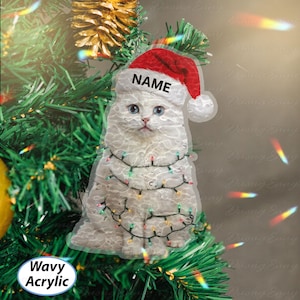 Persian Cat Ornament With Santa Hat, Personalized Persian Cat Ornament, White Cat Christmas Keepsake, Holiday Gift For Cat Mom Or Dad,MYB303