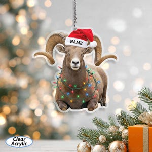 Personalized Name Bighorn Sheep Ornament, Bighorn Sheep In Santa Hat Ornament, Wildlife Lover Xmas Decor, Gift For Nature Enthusiast, MYB797