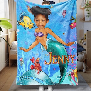 Little Mermaid Ariel Custom Face Blanket, Disneyland Princess Birthday Gift Blanket, Ariel Custom Face Blanket, Disney Baby Shower Blanket