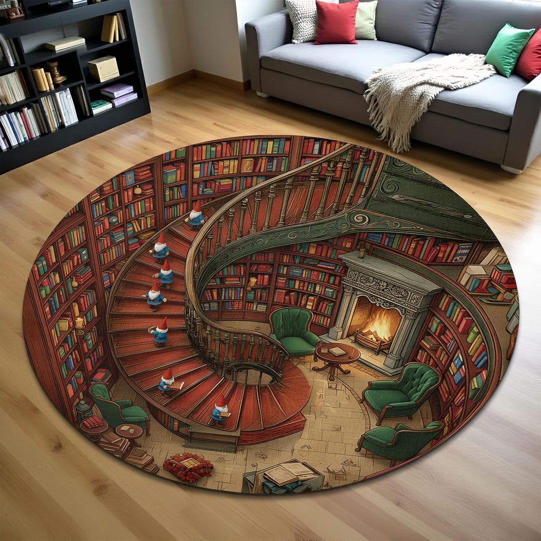 Wizard Library Gnome Stairs 3D Printed Rug, Magical Bookcase Staircase ...