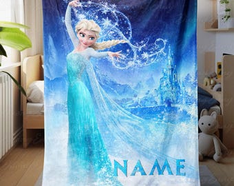 Personalized Disney Frozen Blanket For Fans, Elsa Ice Queen Blanket, Elsa And Castle Blanket For Kids, Disney Birthday Girl Decor, VTB500-5
