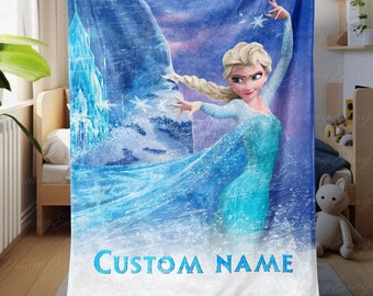 Personalized Frozen Movie Blanket With Name, Custom Elsa Ice Queen Blanket, Frozen Character Blanket For Girls, Elsa Lovers Gifts, VTB500-4