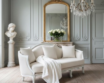Jacqueline Linen Sofa: Hand-Carved French Style Birch Wood
