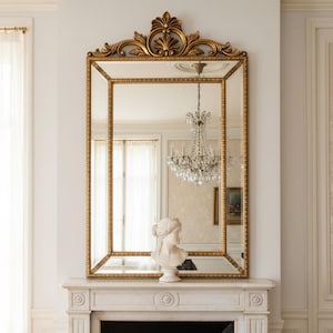 Villecerf Mirror, French Gilt Gold Mirror with Intricate Carvings