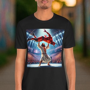 Jesus vs Devil Wrestling Tee: Christian Graphic T-Shirt
