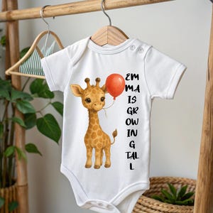 Personalized Giraffe Baby Onesie – “Growing Tall” Custom Name Bodysuit for Newborns & Infants