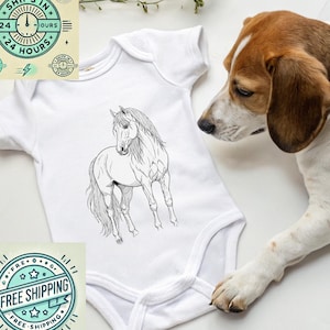 Minimalist Horse Baby Onesie – Animal Line Art Bodysuit – Baby Gift for Horse Lovers – Newborn Outfit – Equestrian Baby Shower Gift