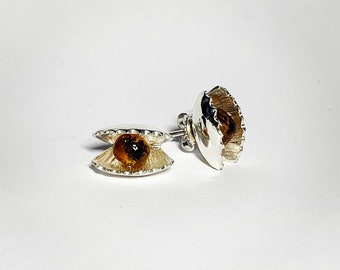 Venus Fly Trap Stud Earrings with genuine Amber