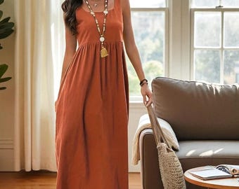 Womens Cotton Maxi Halter Dress: Sleeveless Summer Outfit - Etsy
