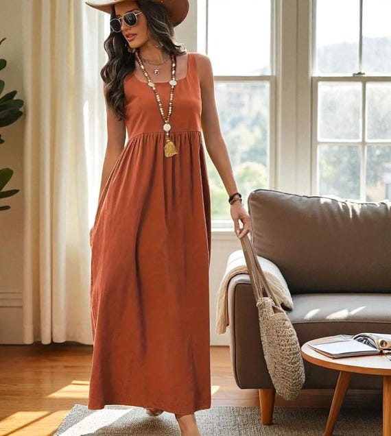 Halter Neck Maxi Dress  Sleeveless, Lightweight, Vacation-ready Summer  Dress  Casual Long Fit, Simple & Comfortable - Etsy Canada