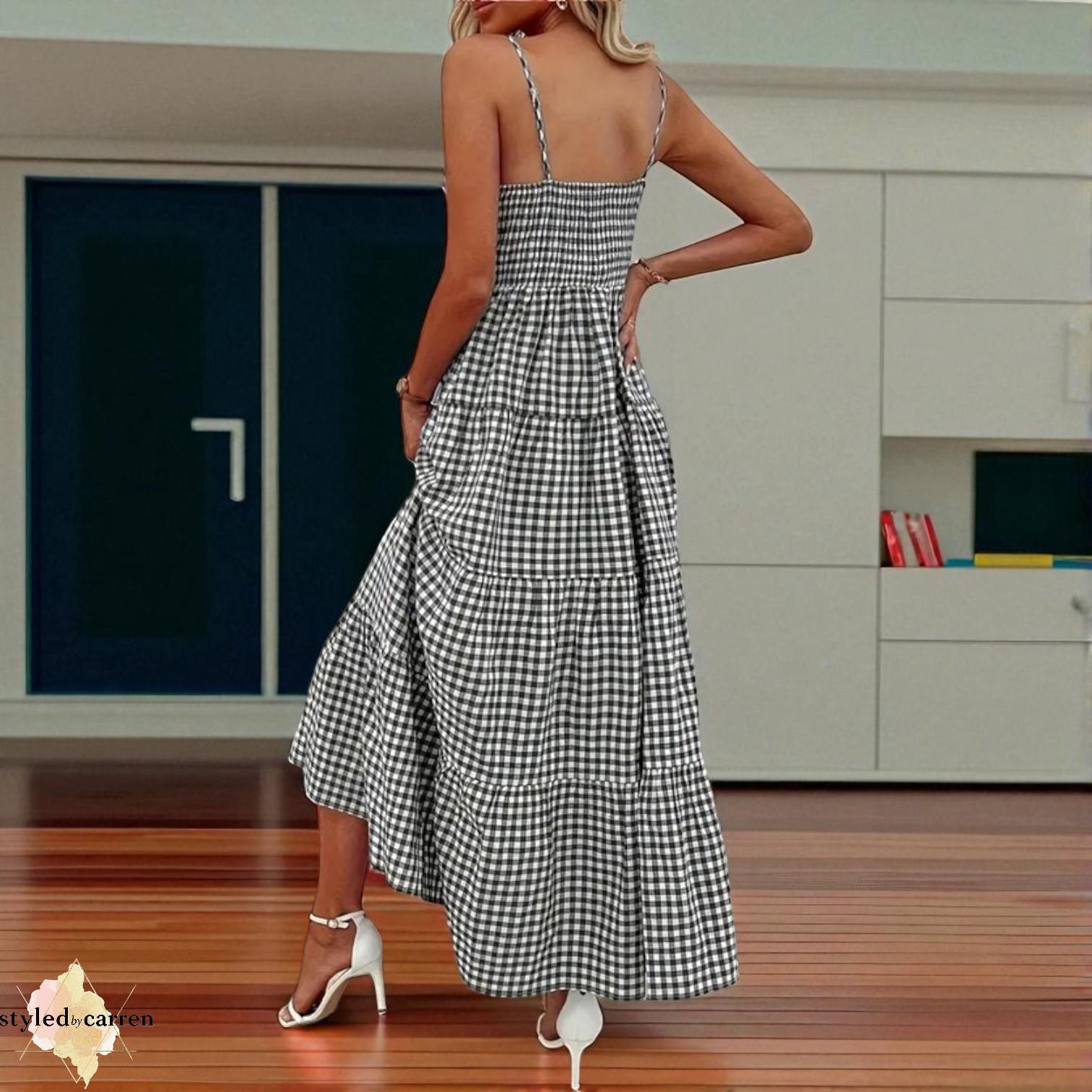 Gingham Maxi Dress: Black & White Checkered Tiered Summer