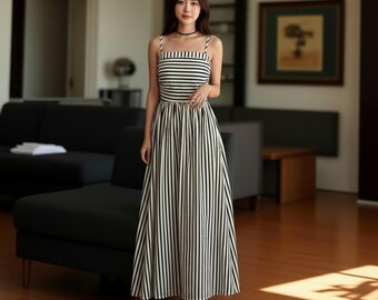 Black and White Maxi Dress, Summer Maxi Dress, Long Maxi Dress, Black White  Stripes Dress, Summer Dress, Women Maxi Dress, Black White Dress - Etsy
