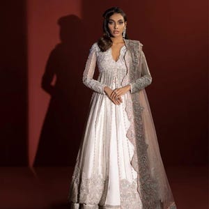 Luxury White Bridal Gown | Pakistani Walima Dress | Hand Embellished Nikkah Gown | South Asian Wedding Dress | Modest Bridal Outfit