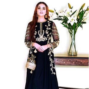 Black Bridal Dress, Handmade Pakistani Indian Reception Outfit for Bride, Embroidered Party Gown with Dupatta, Engagement Dress, Desi Wear