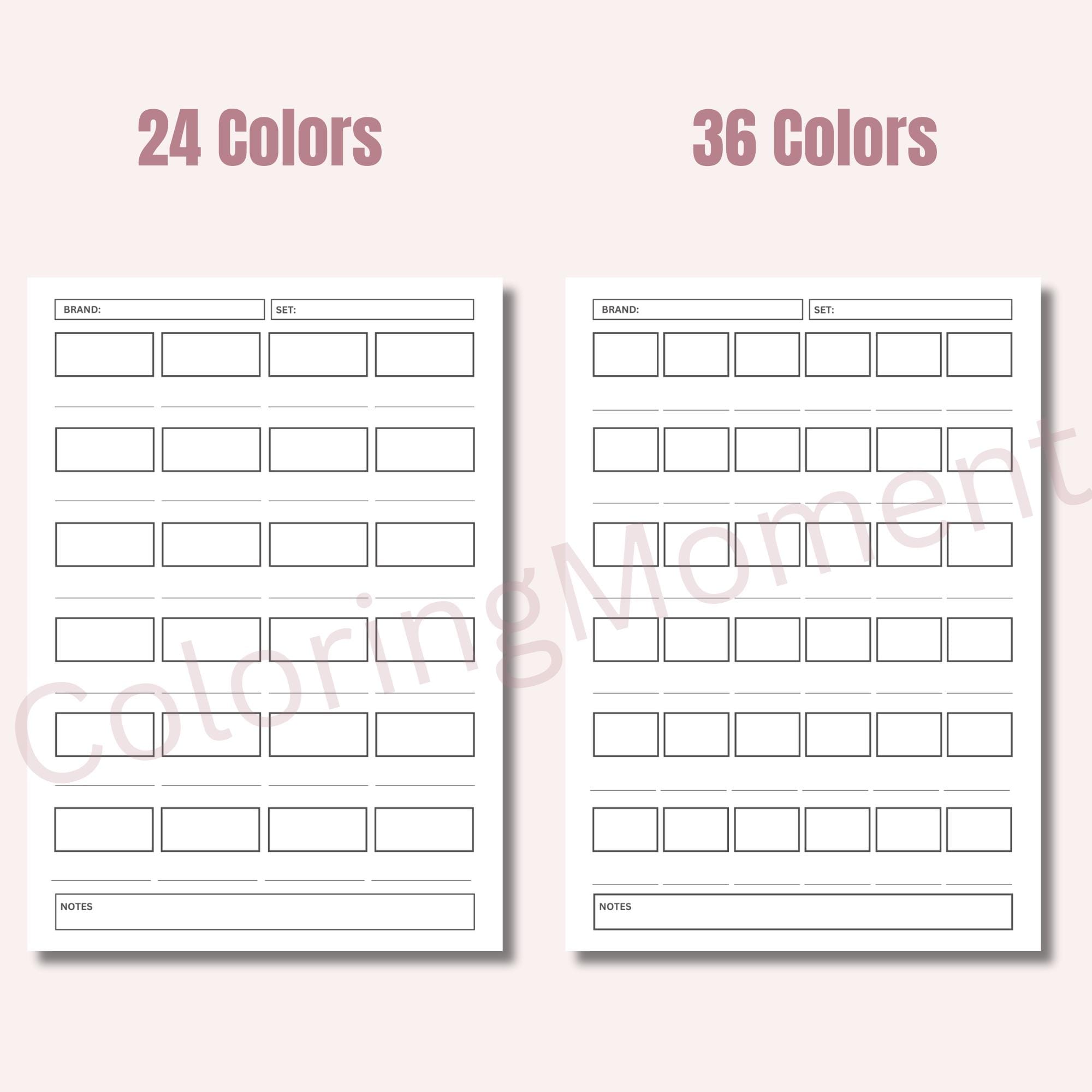 Printable Coloring Swatch Chart, Alcohol Marker Swatch Chart, Alcohol