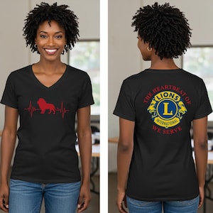 The Heartbeat of Lions - We Serve Lions Club International Logo V-Neck T-Shirt - Service Pride Gift by D1J Designs