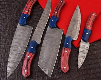 Hand Forged Damascus Steel Chef Knife Set, Kitchen Knives | Chef Knive Set, Handmade 5 Pcs Luxury Damascus Knife Gift for him, Gifts for her