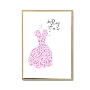 È tempo di festa. Biglietto di compleanno alla moda per lei Biglietto di compleanno a tema rosa per ragazza femminile Biglietto di auguri per adolescente Biglietto con grazioso abito da festa