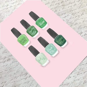 Carte féminine amusante de la Saint-Patrick avec des noms de vernis à ongles avant-gardistes. Carte moderne de la Saint-Patrick pour BFF carte pour elle