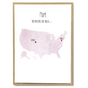 Tarjeta personalizada del Día de la Madre Across the Miles para mamás cercanas y lejanas como una mamá tarjeta personalizada para abuela tía dos mamás